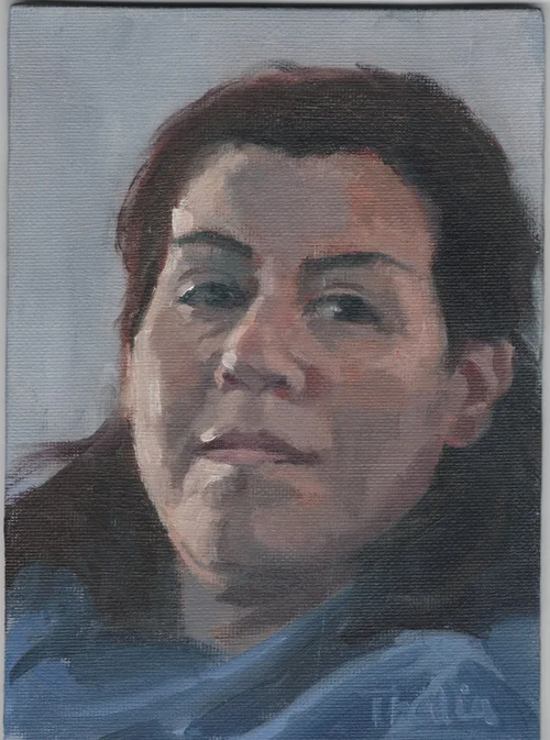 portrait, oil on canvas board, Thalia, April 2024