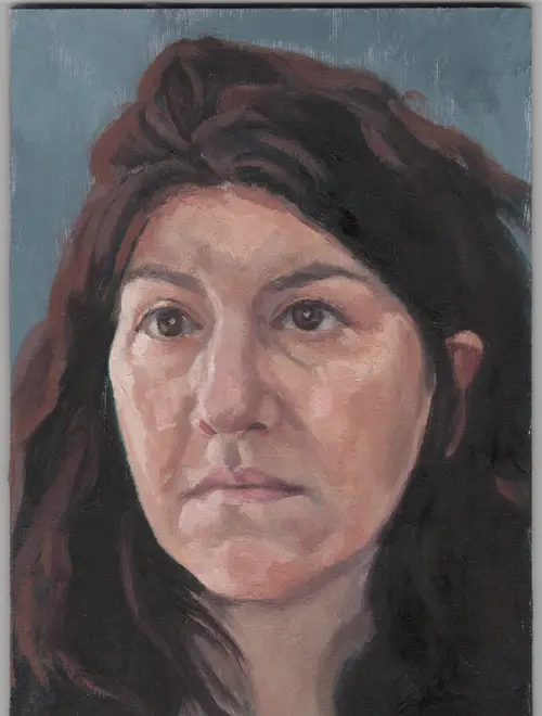 Portrait, oil on panel, 5x7in, Thalia, April 2024