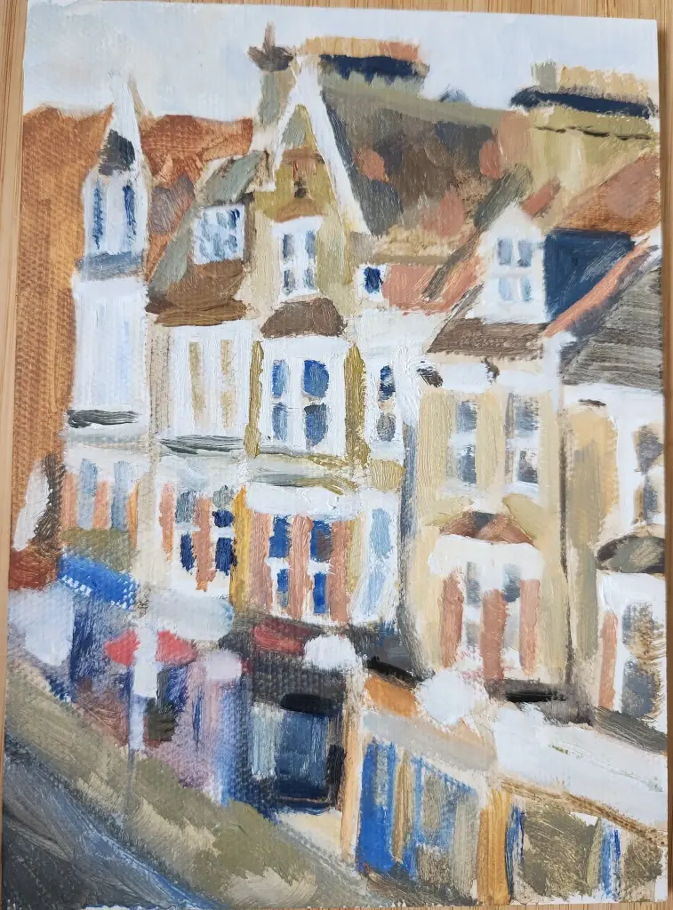 View from window, oil on panel, Thalia 2023